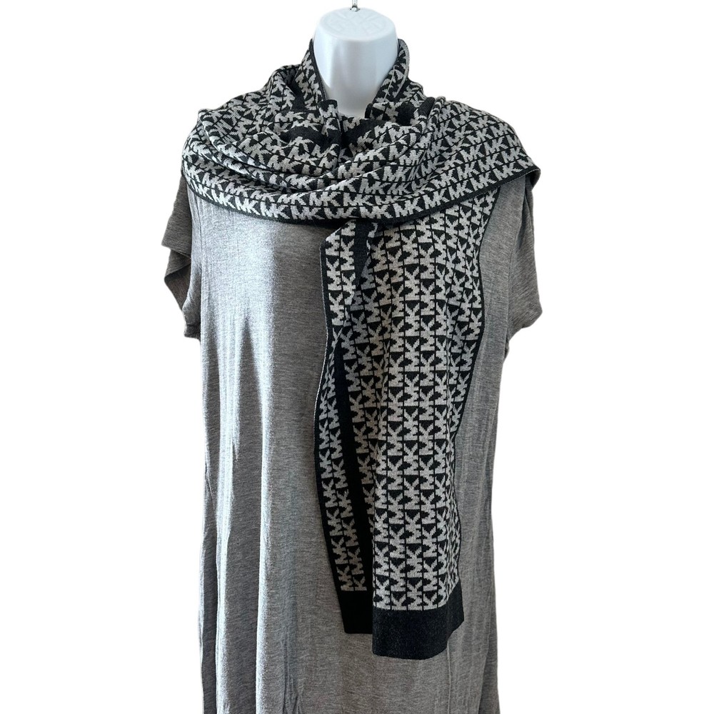 Michael Kors Signature Logo Light Gray Charcoal Scarf